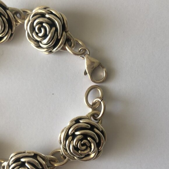 Antiqued Rose Flower Sterling Silver 925 Electroform Floral Link Bracelet - Picture 7 of 15